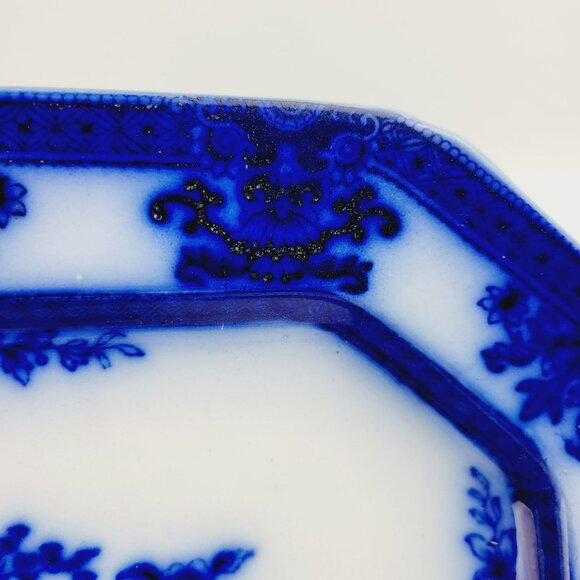 Stunning Antique Davenport Amoy Flow Blue 13" Platter Asian Design, c.1840s - Picture 6 of 15